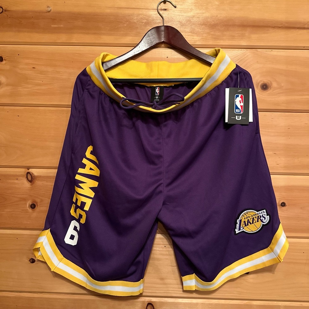Lebron James Los Angeles Lakers Purple Gold NBA Basketball Shorts Large